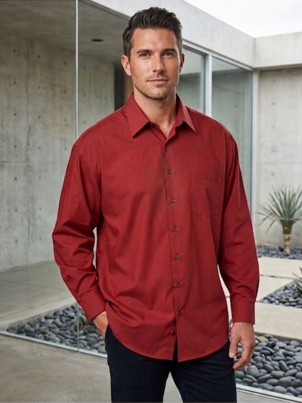 Take 50% OFF- Murano Men's Burgundy Dress Shirt, Size-17 1/2
